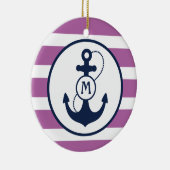 Paarse Nautische monogram Keramisch Ornament (Rechts)