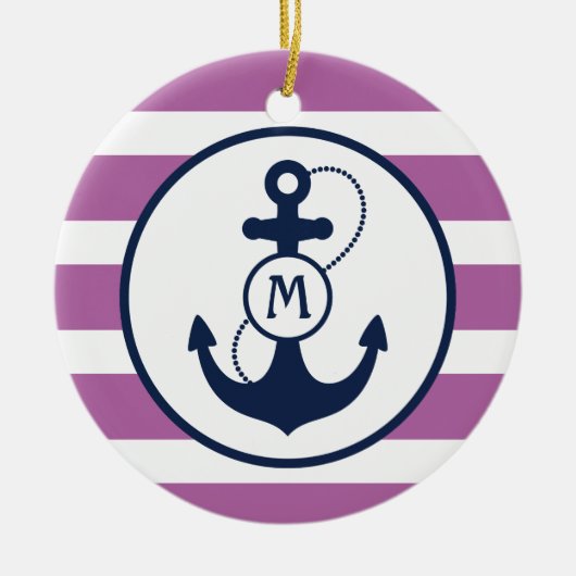 Paarse Nautische monogram Keramisch Ornament (Voorkant)