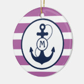 Paarse Nautische monogram Keramisch Ornament (Links)