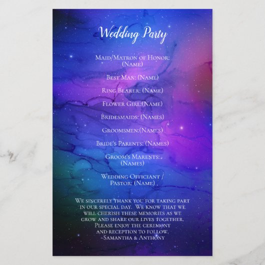 Paarse Nebula Celestial Art buitenruimtetracewedde (Achterkant)