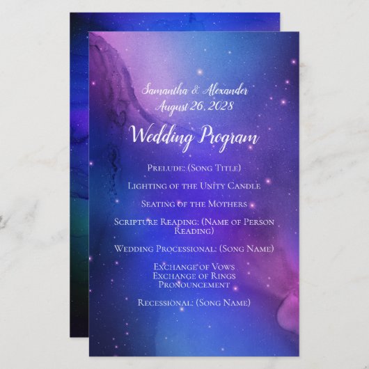 Paarse Nebula Celestial Art buitenruimtetracewedde (Voorkant / Achterkant)