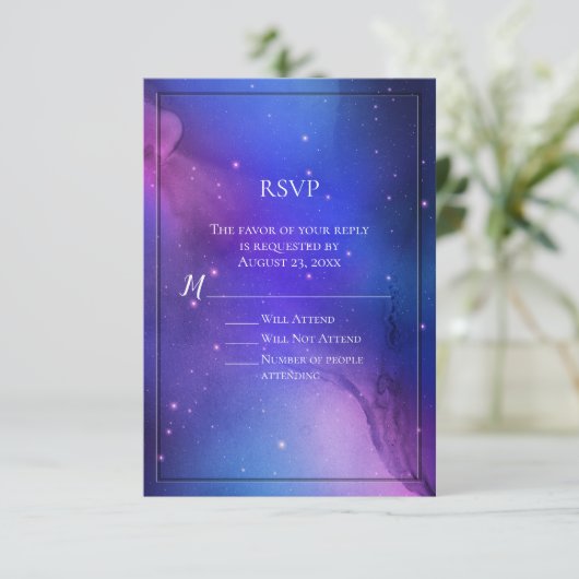 Paarse Nebula Celestial Art buitenruimtetracewedde Kaart (Staand voorkant)