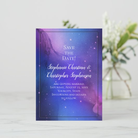 Paarse Nebula Celestial Art buitenruimtetracewedde Kaart (Staand voorkant)