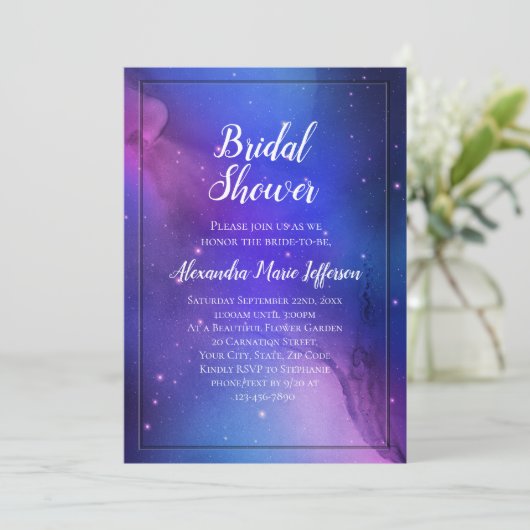 Paarse Nebula Celestial Art buitenruimtetracewedde Kaart (Staand voorkant)