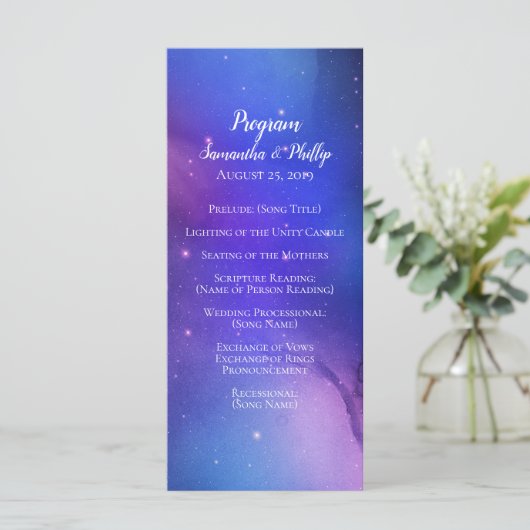 Paarse Nebula Celestial Art buitenruimtetracewedde Programmakaart (Staand voorkant)