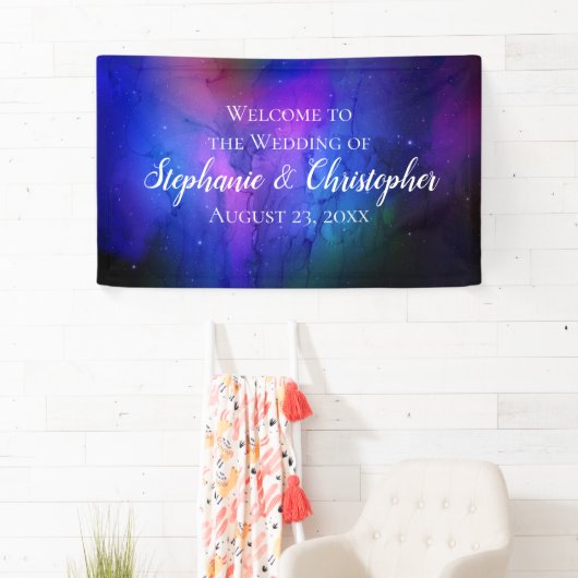 Paarse Nebula Celestial Art buitenruimtetracewedde Spandoek (Insitu)