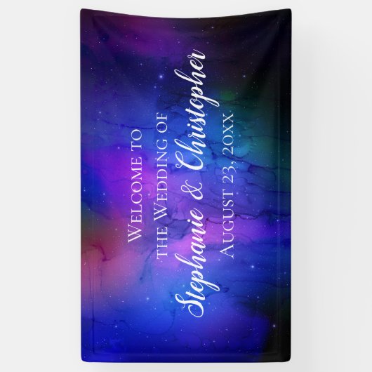Paarse Nebula Celestial Art buitenruimtetracewedde Spandoek (Verticaal)