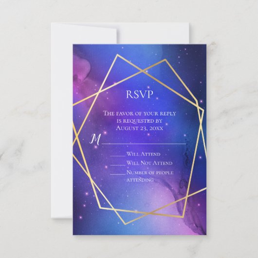 Paarse Nebula Celestial Art Geometric Gold RSVP Kaart (Voorkant)