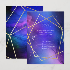 Paarse Nebula Celestial Art Geometric Gold RSVP Kaart