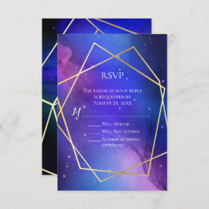 Paarse Nebula Celestial Art Geometric Gold RSVP Kaart