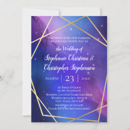 Paarse Nebula Celestial Art Geometric Gold Wedding Kaart