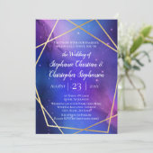 Paarse Nebula Celestial Art Geometric Gold Wedding Kaart (Staand voorkant)