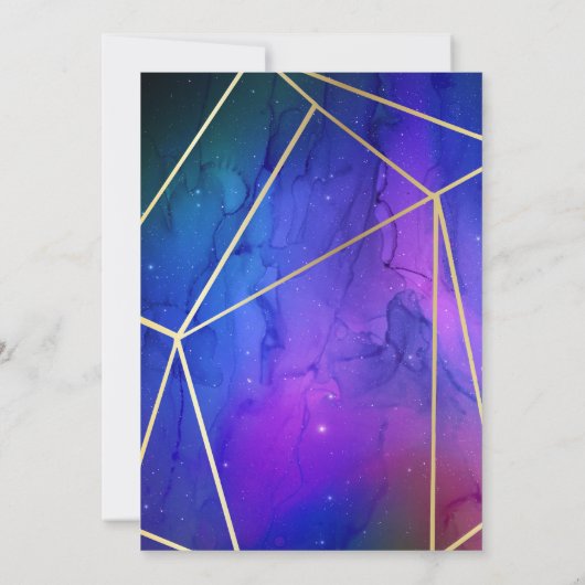 Paarse Nebula Celestial Art Geometric Gold Wedding Kaart (Achterkant)