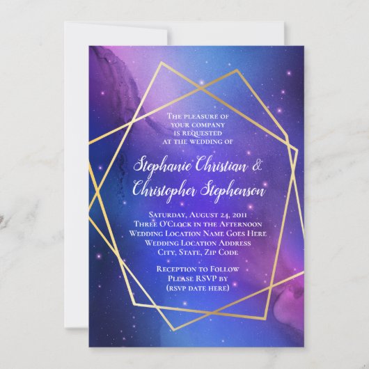 Paarse Nebula Celestial Art Geometric Gold Wedding Kaart (Voorkant)