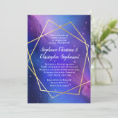 Paarse Nebula Celestial Art Geometric Gold Wedding Kaart (Staand voorkant)