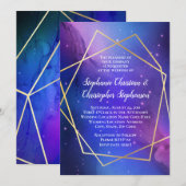Paarse Nebula Celestial Art Geometric Gold Wedding Kaart (Voorkant / Achterkant)