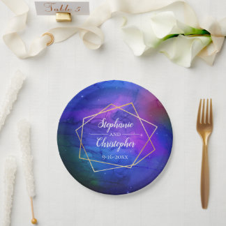 Paarse Nebula Celestial Art Geometric Gold Wedding Papieren Bordje