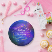 Paarse Nebula Celestial Art Geometric Gold Wedding Papieren Bordje (Feest)