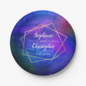 Paarse Nebula Celestial Art Geometric Gold Wedding Papieren Bordje (Voorkant)