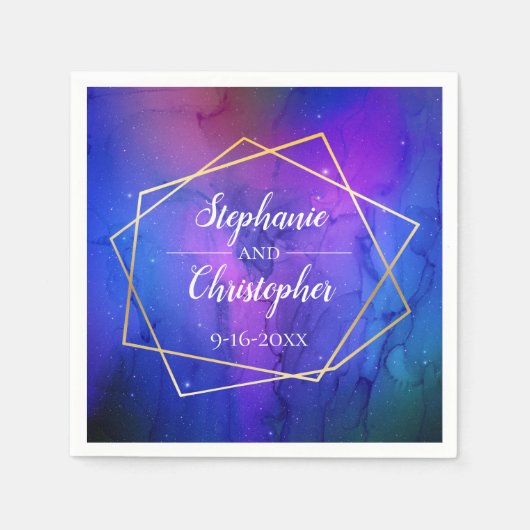 Paarse Nebula Celestial Art Geometric Gold Wedding Servet (Voorkant)