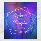 Paarse Nebula Celestial Art Geometric Gold Wedding Wijn Etiket (Enkel label)