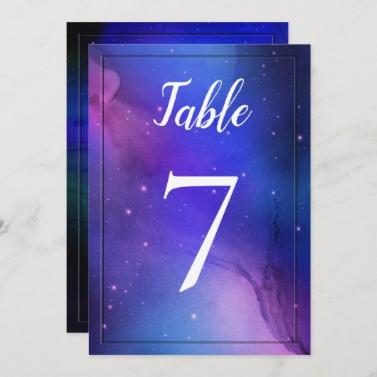 Paarse Nebula Celestial Art Wedding Table Number Kaart (Voorkant / Achterkant)