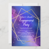Paarse Nebula Celestial Geometric Gold Verloving Kaart (Voorkant)