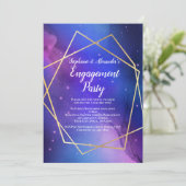 Paarse Nebula Celestial Geometric Gold Verloving Kaart (Staand voorkant)