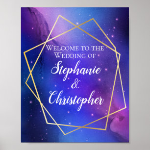 Paarse Nebula Celestial Geometric Gold Welkom Poster