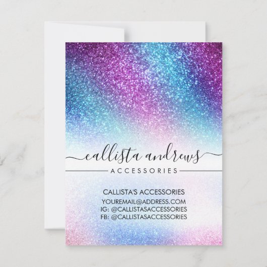 Paarse Nebula Galaxy Glitter Sieraden Care Kaart Notitiekaartje (Achterkant)