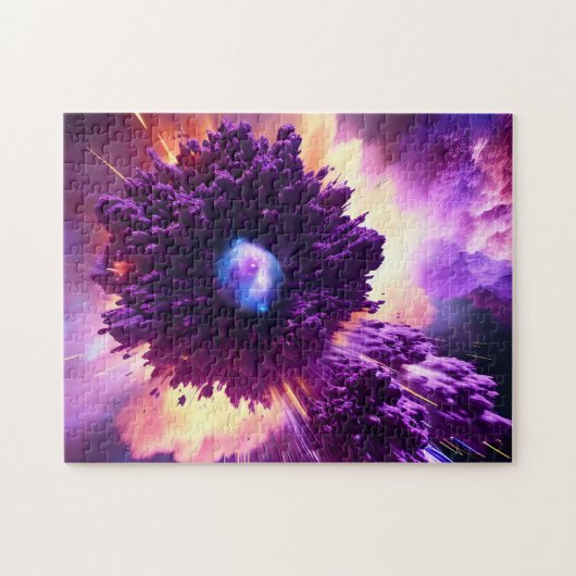 Paarse nebula kosmische gebeurtenis in wolken van legpuzzel (Horizontaal)