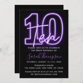 Paarse Neon 10e verjaardag Uitnodiging (Voorkant / Achterkant)