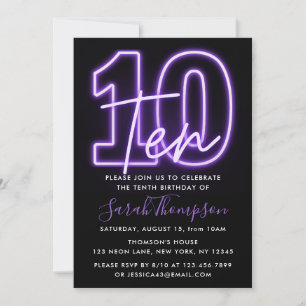 Paarse Neon 10e verjaardag Uitnodiging