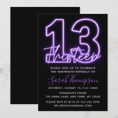 Paarse Neon 13e verjaardag Uitnodiging (Voorkant / Achterkant)