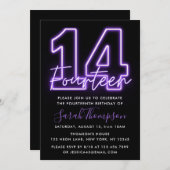 Paarse Neon 14e uitnodiging (Voorkant / Achterkant)