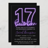 Paarse Neon 17e verjaardag Uitnodiging (Voorkant / Achterkant)
