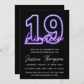 Paarse Neon 19e verjaardag Uitnodiging (Voorkant / Achterkant)