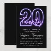 Paarse Neon 20e verjaardag Uitnodiging (Voorkant / Achterkant)