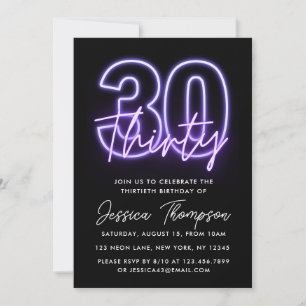 Paarse Neon 30th Birthday Uitnodiging