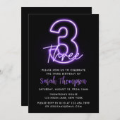 Paarse Neon 3rd Birthday Kaart (Voorkant / Achterkant)