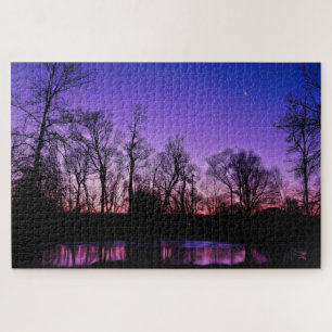 Paarse Neon Art Sunrise Lake Reflection Legpuzzel