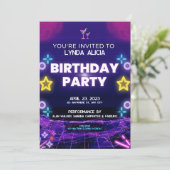 Paarse Neon Birthday Party Kaart (Staand voorkant)