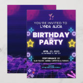 Paarse Neon Birthday Party Kaart (Voorkant / Achterkant)