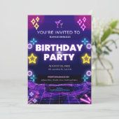 Paarse Neon Birthday Party Kaart (Staand voorkant)