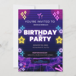 Paarse Neon Birthday Party Kaart