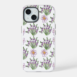 Paarse neon bloemenaesthetic telefoonhoes iPhone 15 case