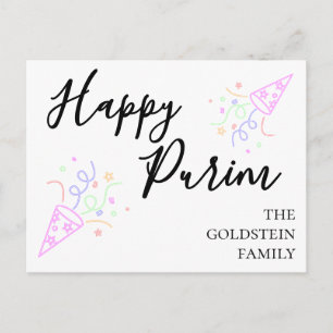 Paarse Neon Feesthoed Purim Mishloach Manot Naam Briefkaart