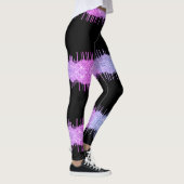Paarse Neon Glitter Druppelt Zwarte Leggings (Rechts)