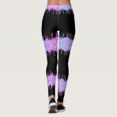 Paarse Neon Glitter Druppelt Zwarte Leggings (Achterkant)