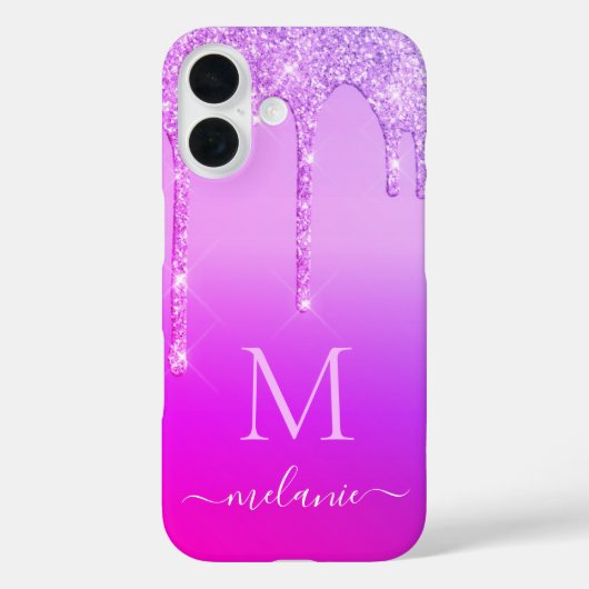 Paarse Neon Glitter iPhone Case Aangepaste Naam Le (Achterkant)